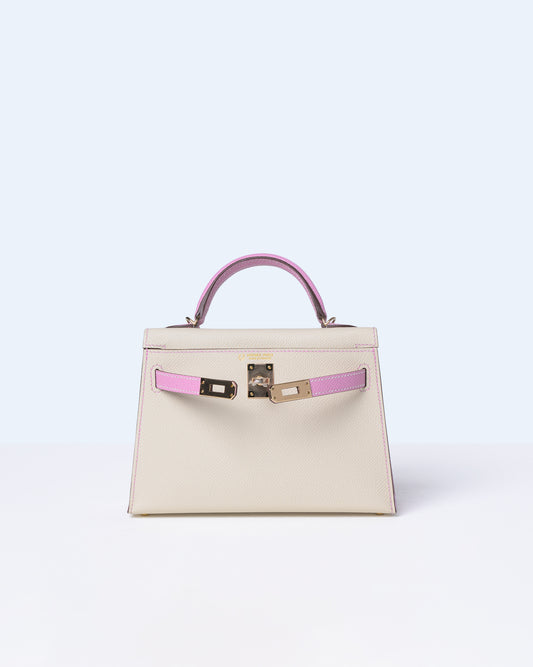 Kelly 20 HSS Craie and Mauve Slyvestre in Epsom Leather with Rose Gold Hardware