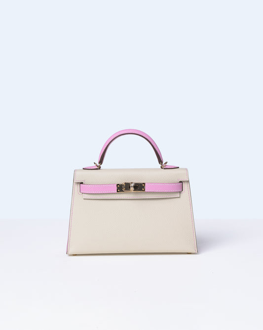 Kelly 20 HSS Craie and Mauve Slyvestre in Epsom Leather with Rose Gold Hardware