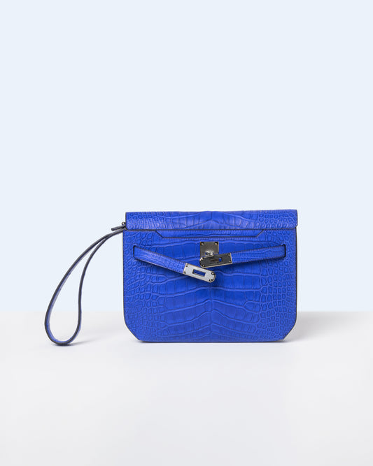 Kelly Depeches 25 Bleu Royal in Matte Alligator with Palladium Hardware