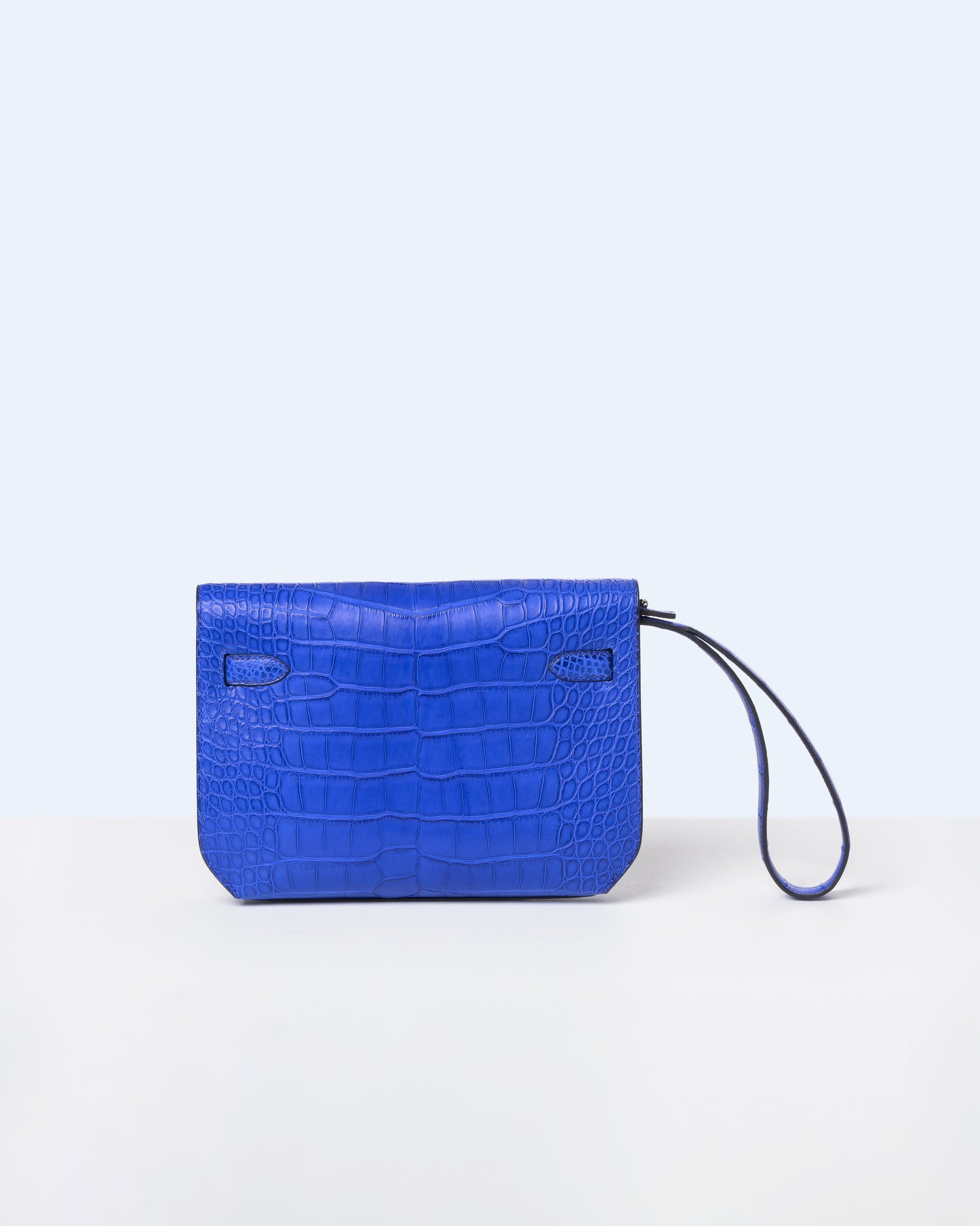 Kelly Depeches 25 Bleu Royal in Matte Alligator with Palladium Hardware