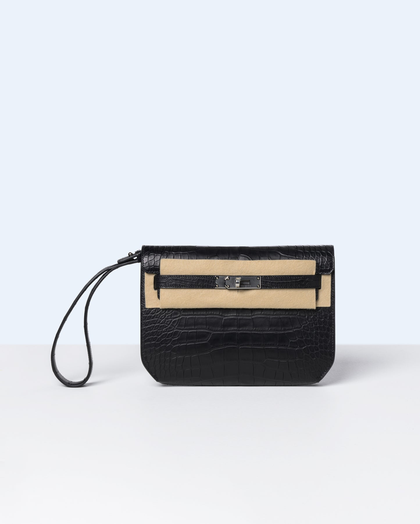 Kelly Depeches 25 Black in Matte Alligator with Palladium Hardware