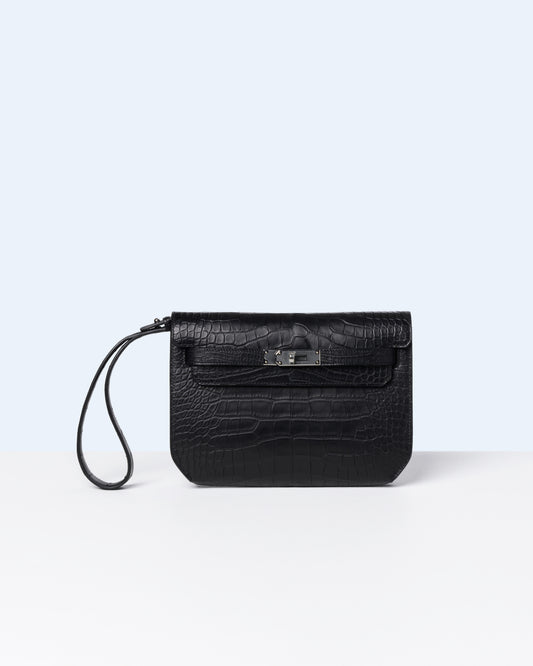 Kelly Depeches 25 Black in Matte Alligator with Palladium Hardware