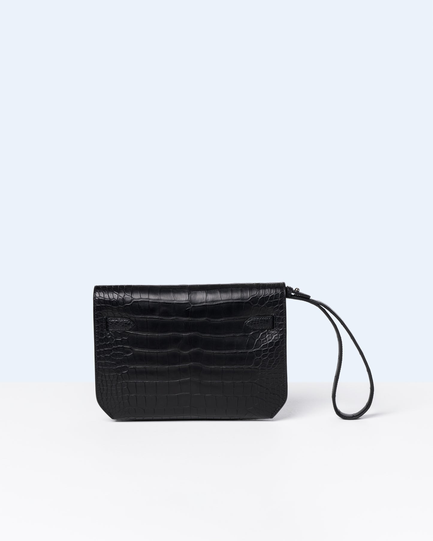 Kelly Depeches 25 Black in Matte Alligator with Palladium Hardware