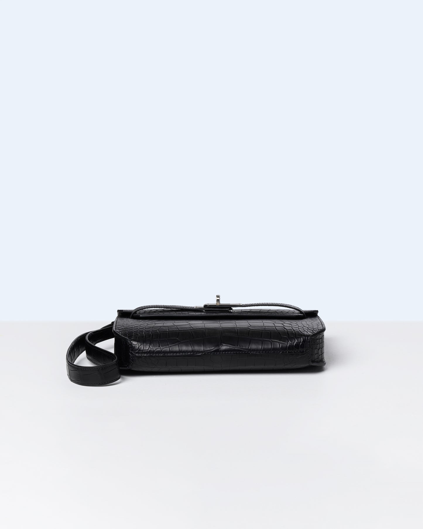 Kelly Depeches 25 Black in Matte Alligator with Palladium Hardware