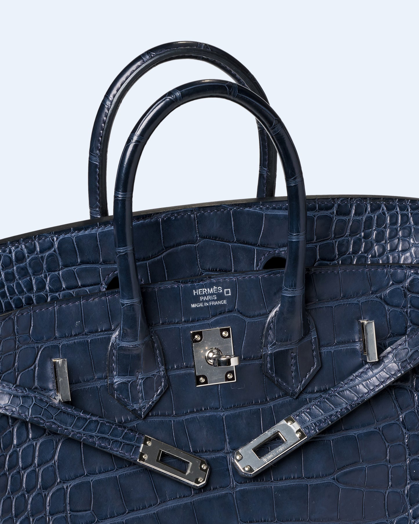 Birkin 25 Bleu in Matte Alligator with Palladium Hardware