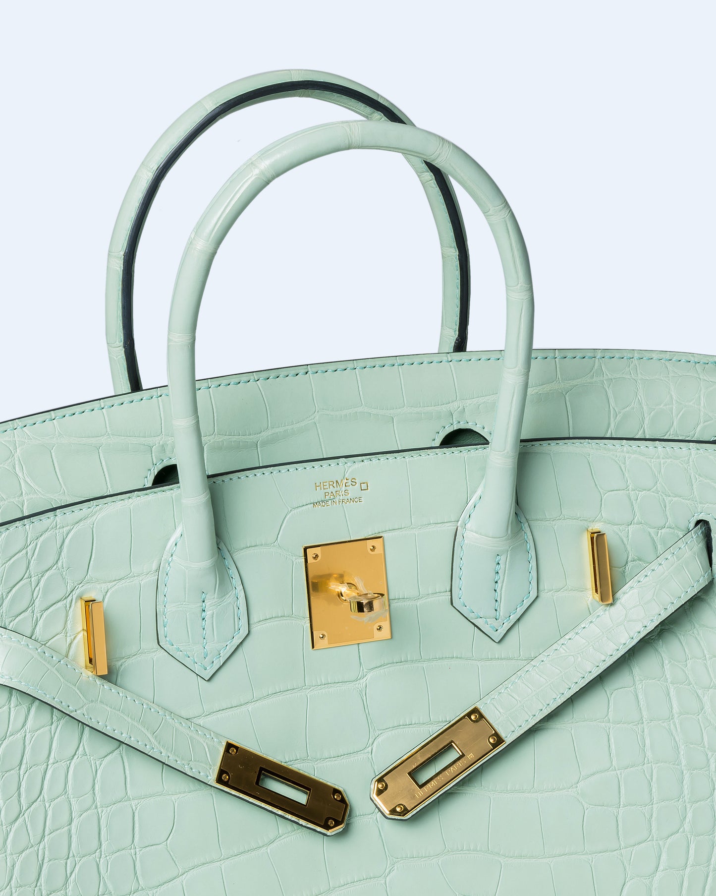 Birkin 30 Vert D'eau in Matte Alligator with Gold Hardware