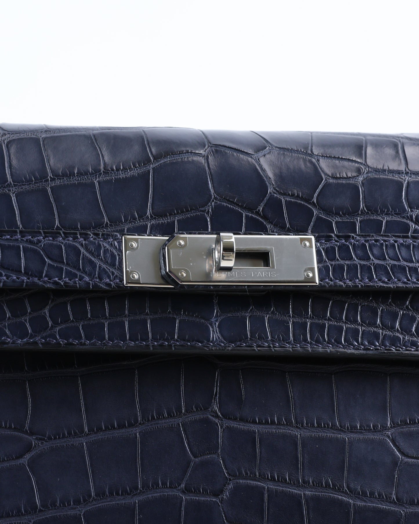 Kelly Depeches 25 Blue Indigo Matte Alligator with Palladium Hardware