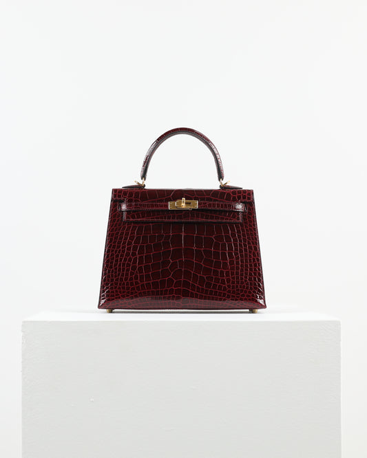 Kelly 25 Bordoeaux Alligator with Gold Hardware