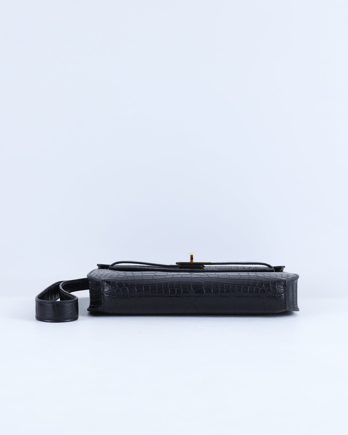 Kelly Depeches 25 Black Matte Alligator with Gold Hardware
