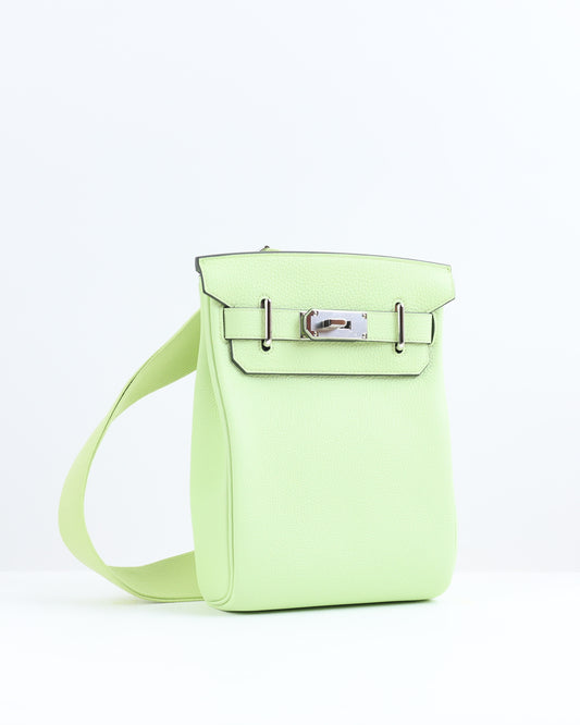 Hac A Dos PM Backpack Vert Absinthe in Togo Leather with Palladium Hardware