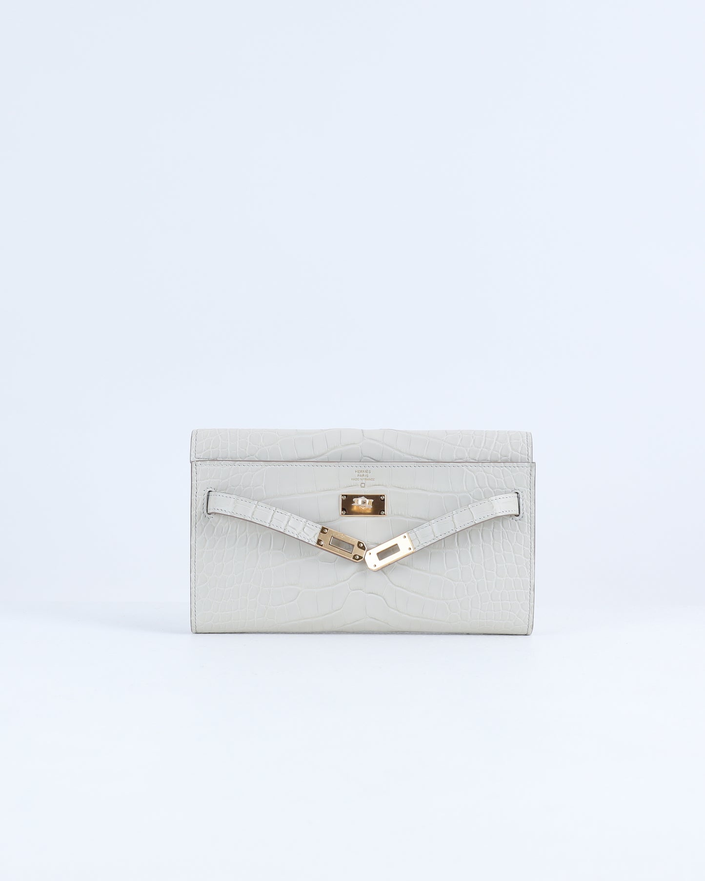 Kelly To Go Beton Matte Alligator with Gold Hardware
