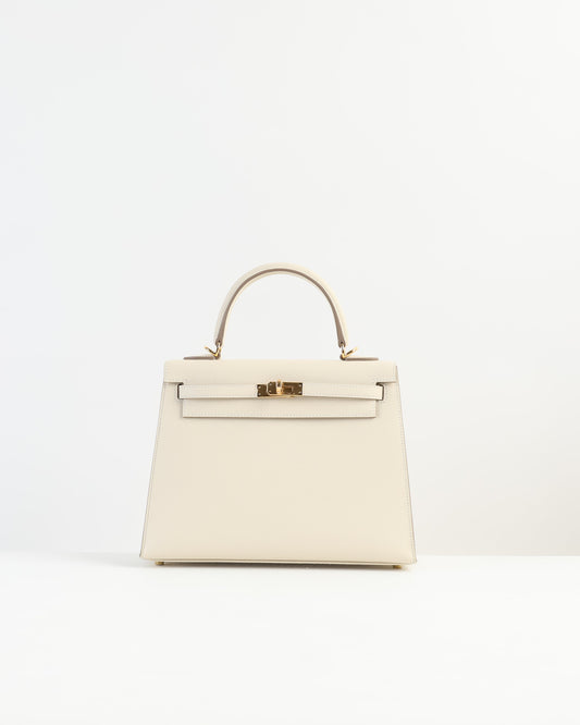 Kelly 25 Sellier Craie in Epsom Leather with Gold Hardware