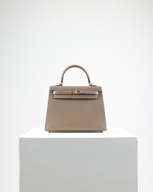 Kelly 25 Etoupe in Epsom Leather with Gold Hardware