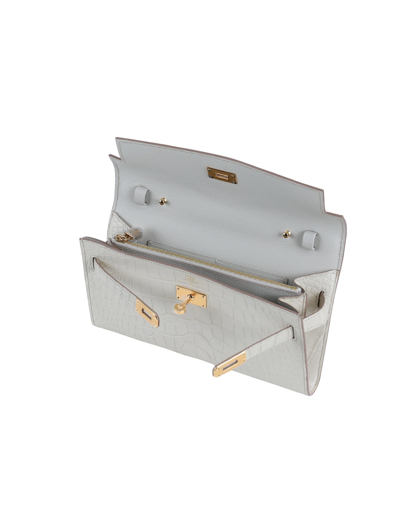 Kelly To Go Beton Matte Alligator with Gold Hardware