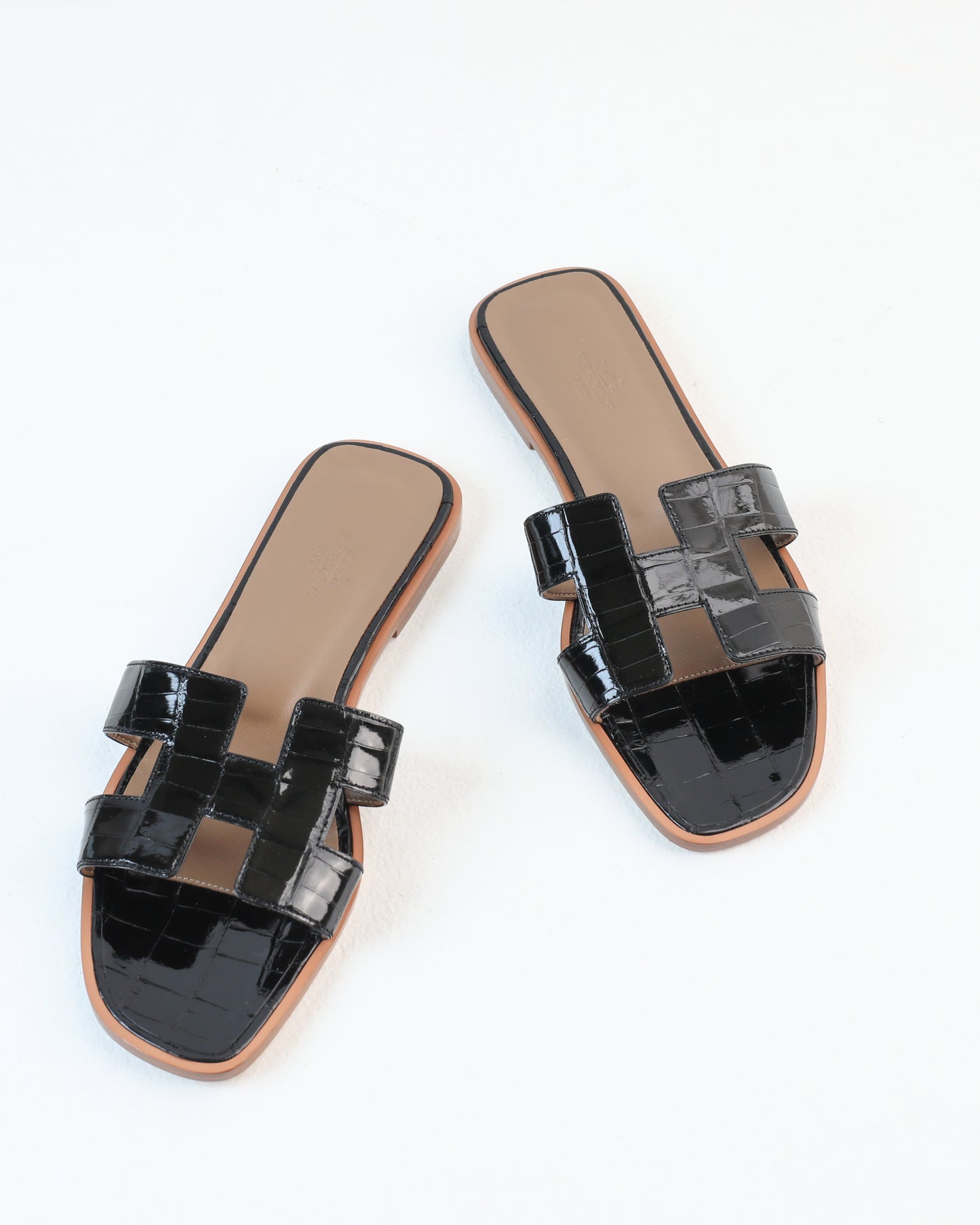 Oran Sandal in Black Crocodile Leather