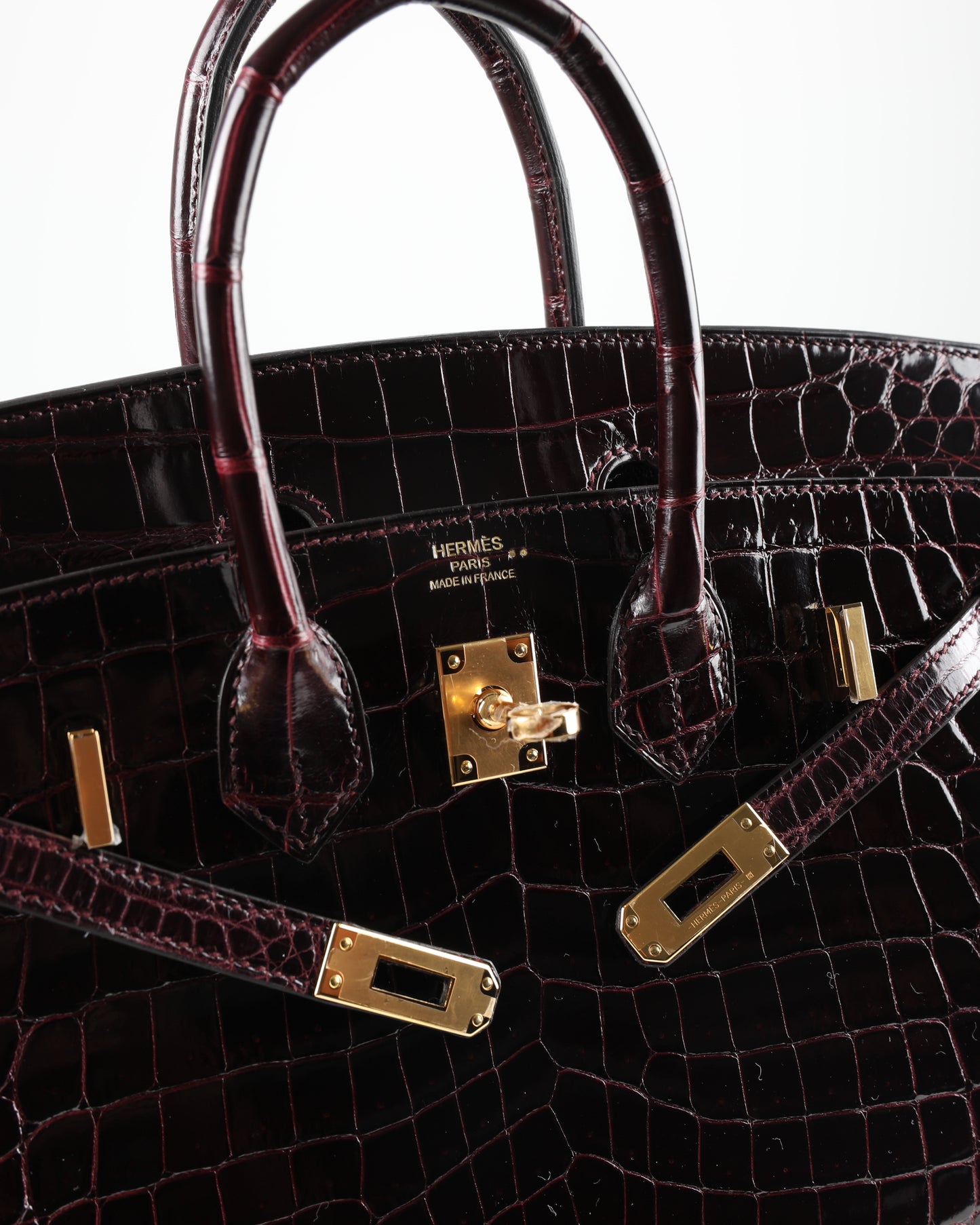 Birkin 25 Bordeaux Niloticus Crocodile with Gold Hardware