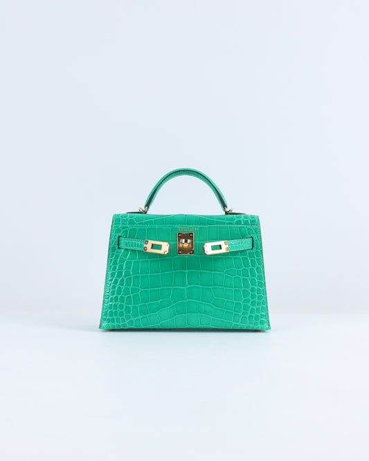 Kelly 20 Vert Jade Sellier Alligator with Gold Hardware