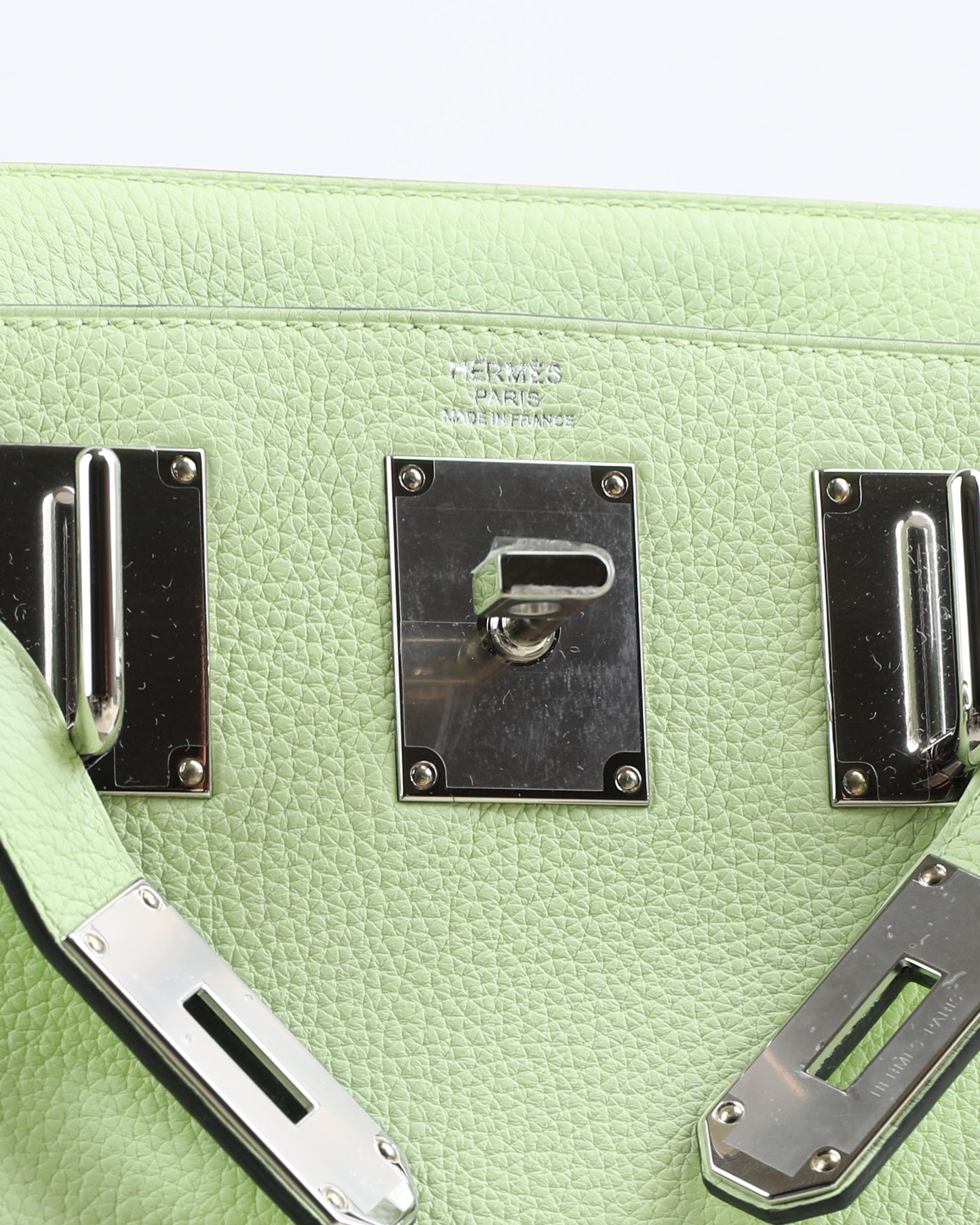 Hac A Dos PM Backpack Vert Absinthe in Togo Leather with Palladium Hardware