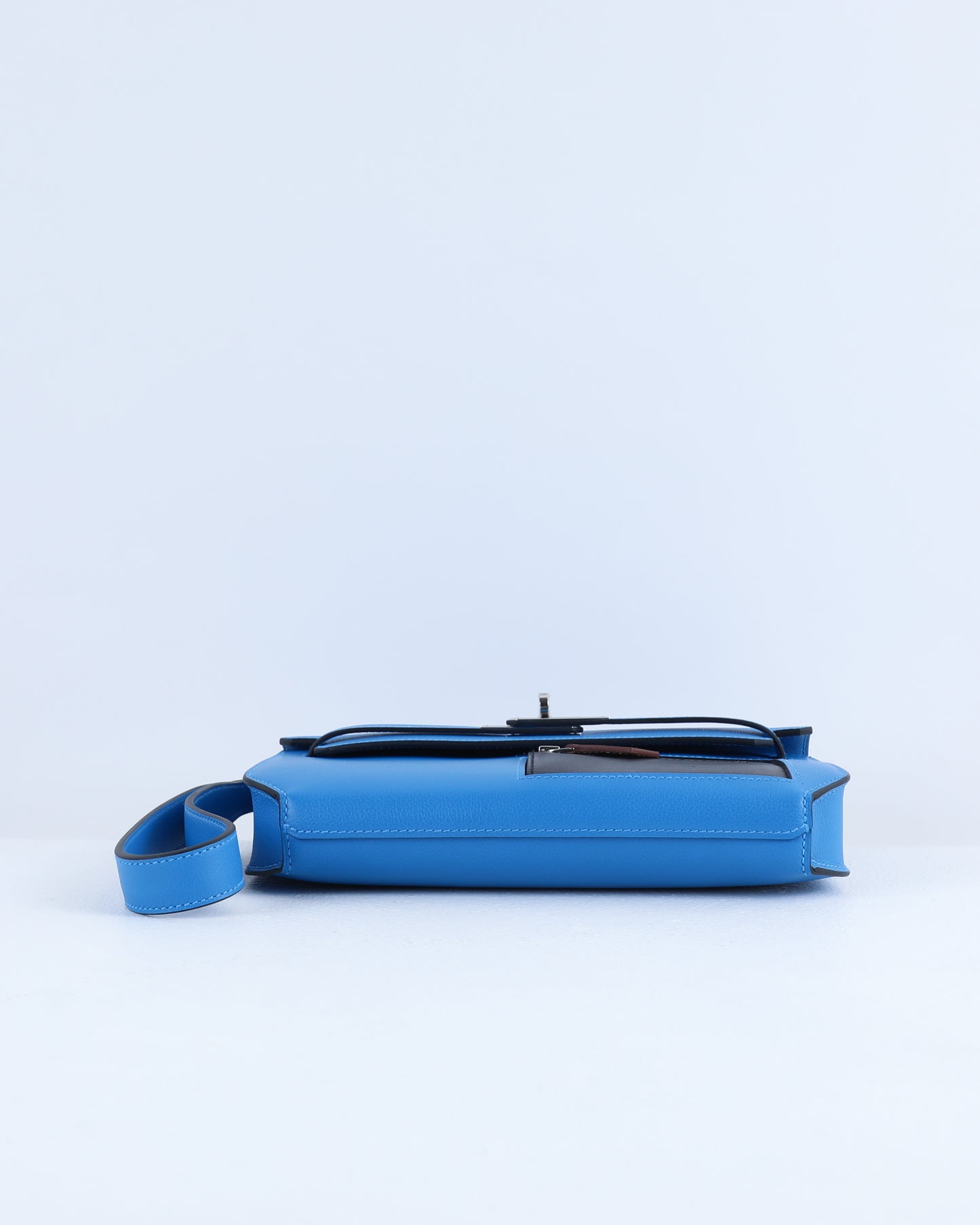 Kelly Depeches 25 Colormatic Bleu Hydra/Noir/Fauve Evercolor, Evergrain, & Barenia Calskin with Palladium Hardware