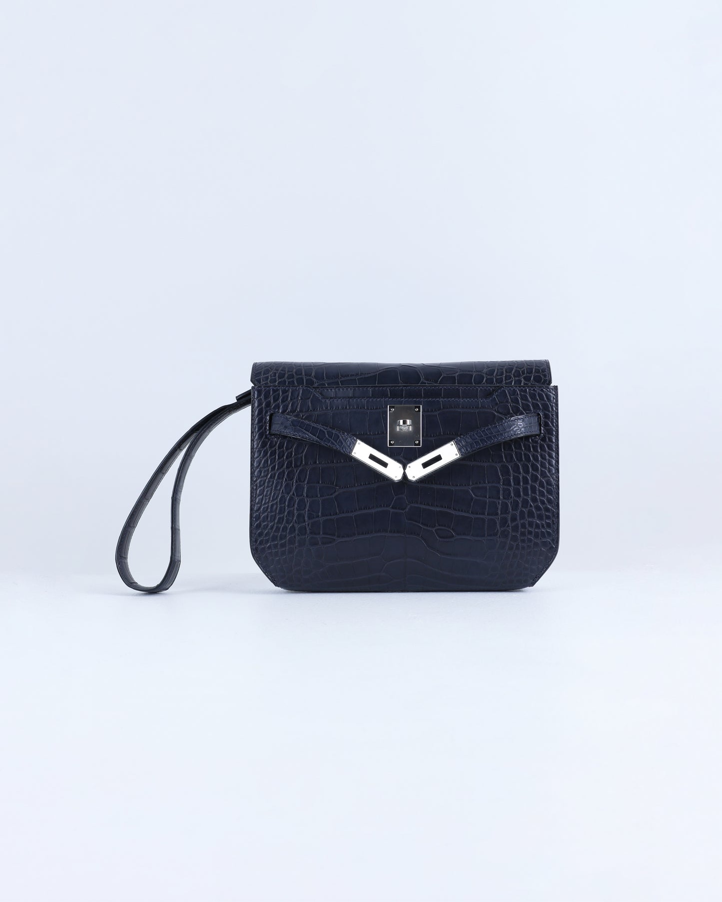 Kelly Depeches 25 Blue Indigo Matte Alligator with Palladium Hardware