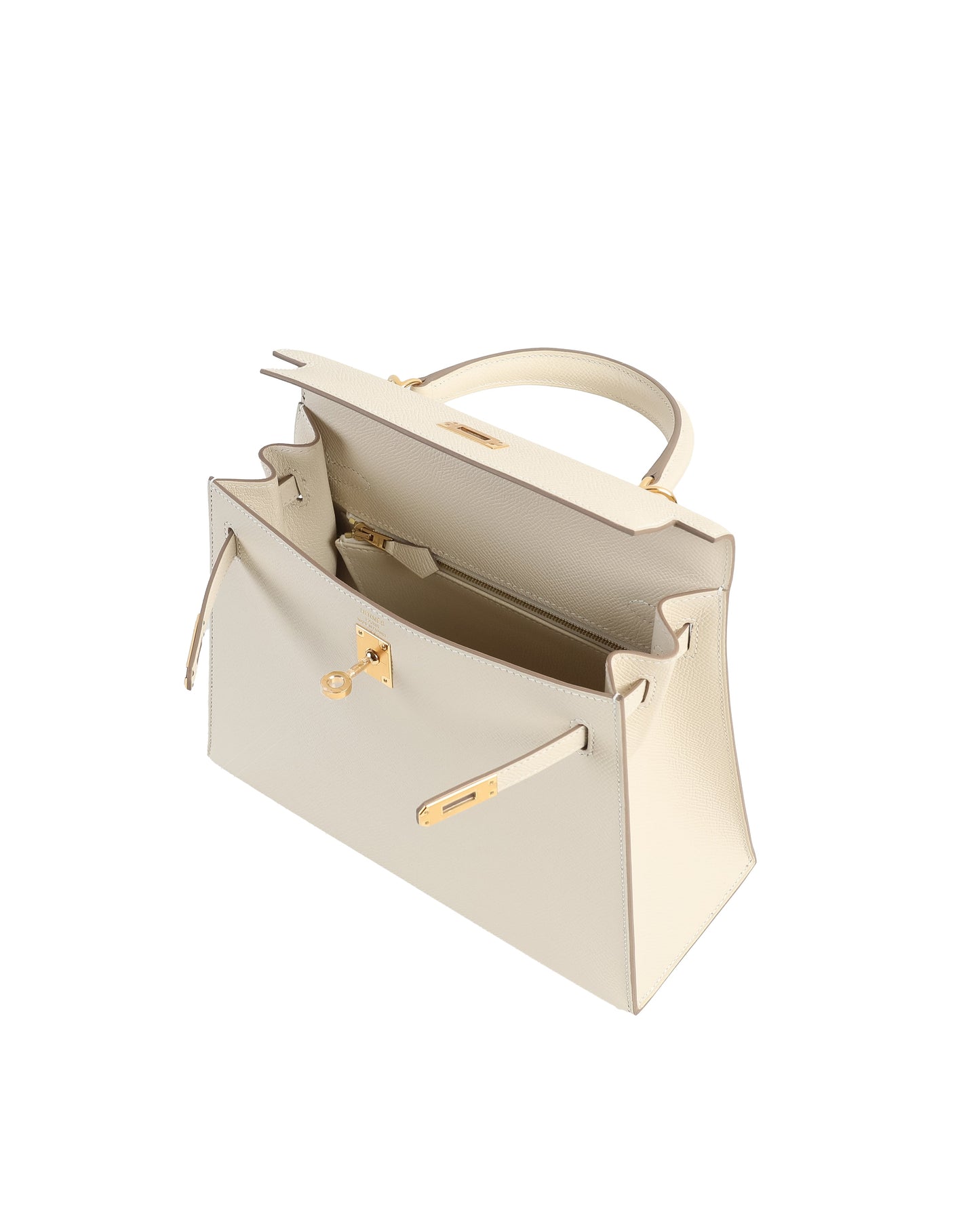 Kelly 25 Sellier Craie in Epsom Leather with Gold Hardware
