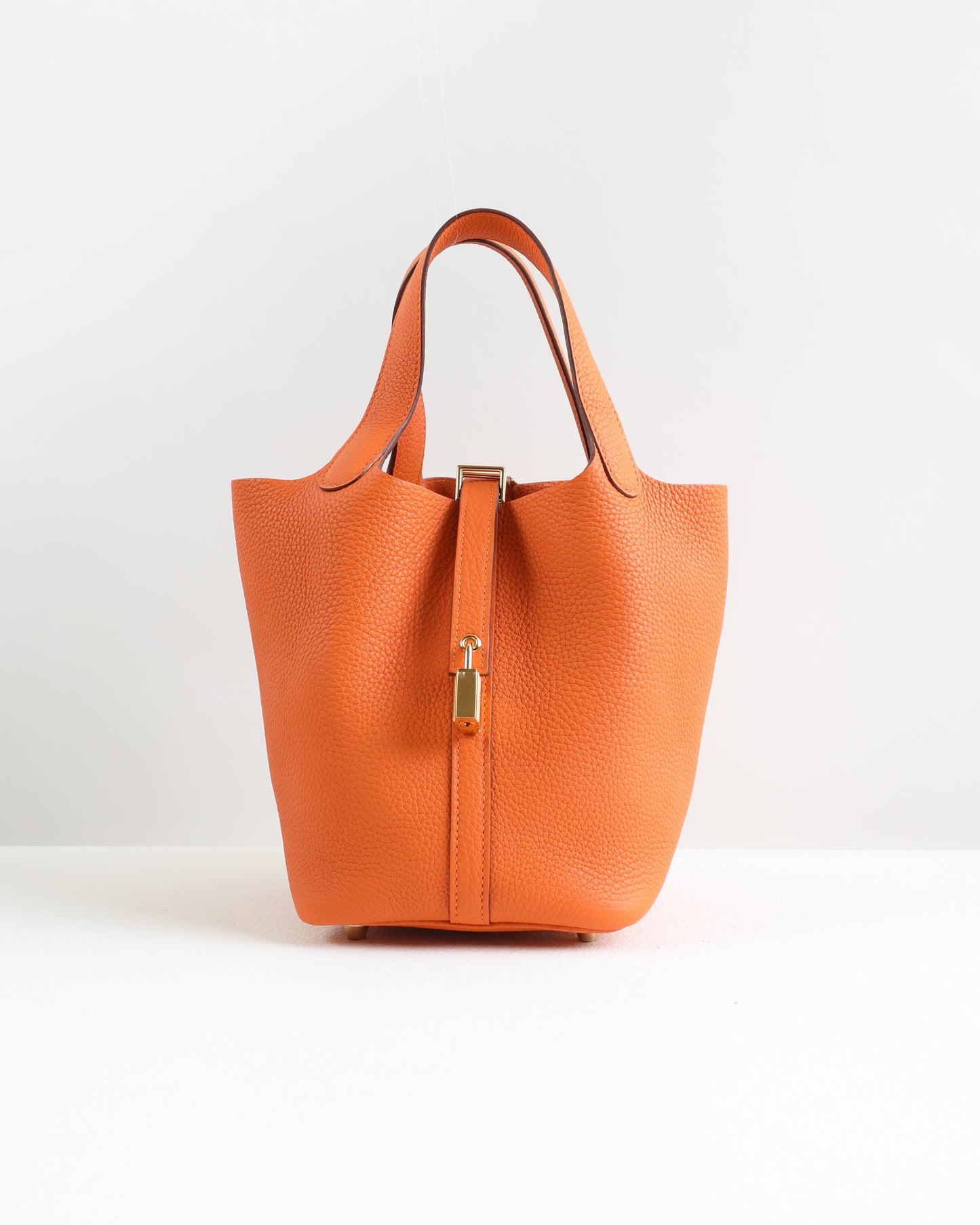 Picotin 18 Orange in Clemence Leather with Gold Hardware