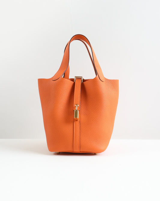 Picotin 18 Orange in Clemence Leather with Gold Hardware