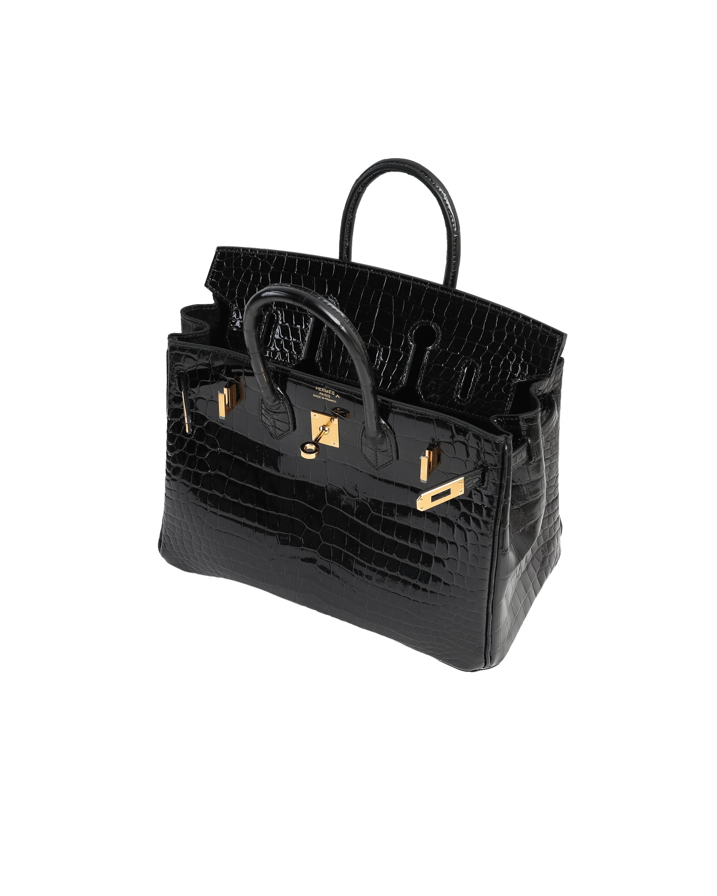 Birkin 25 in Black Shiny Porosus Crocodile with Gold Hardware