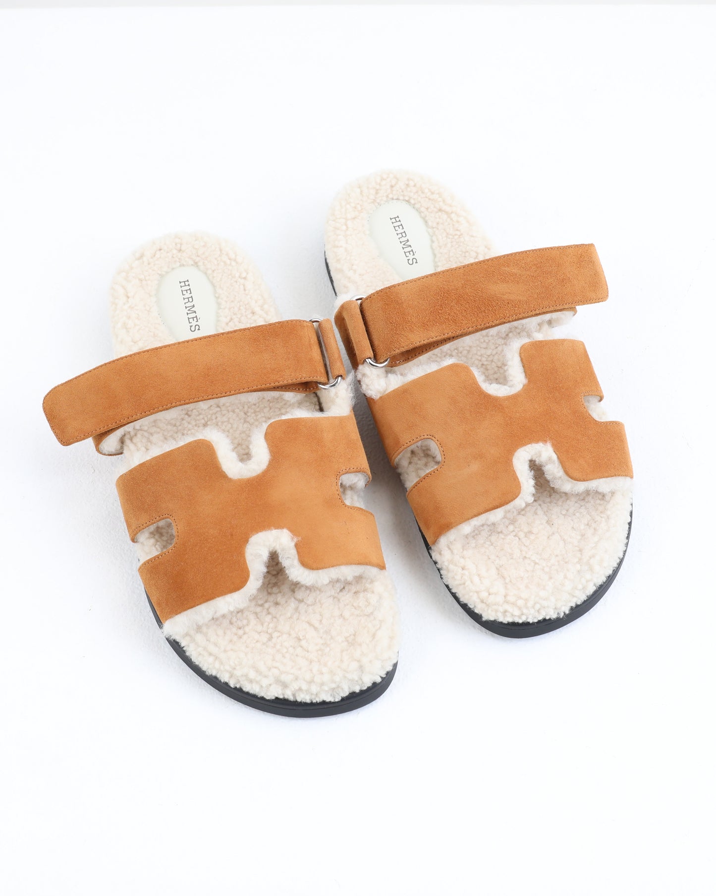 Chypre Sandal Homme in Beige/Naturel Suede Shearling