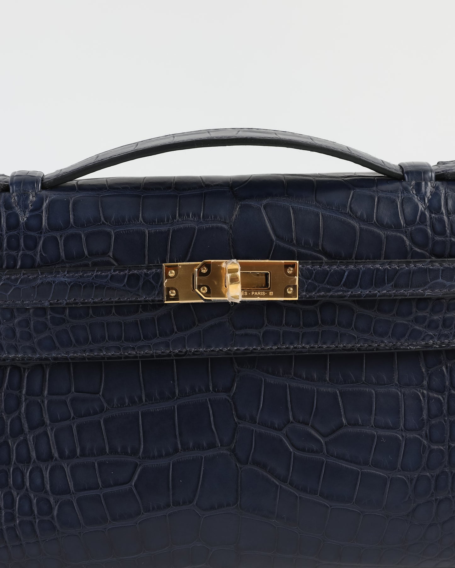 Kelly Pochette Bleu Nuit Alligator Mississippiensis with Gold Hardware