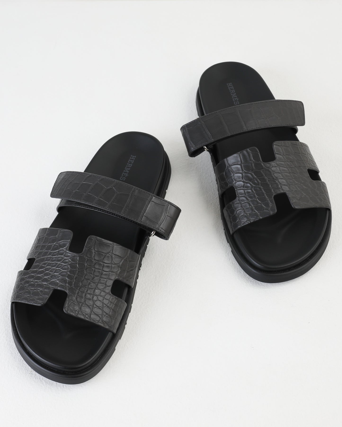 Chypre Sandal in Black Crocodile Leather