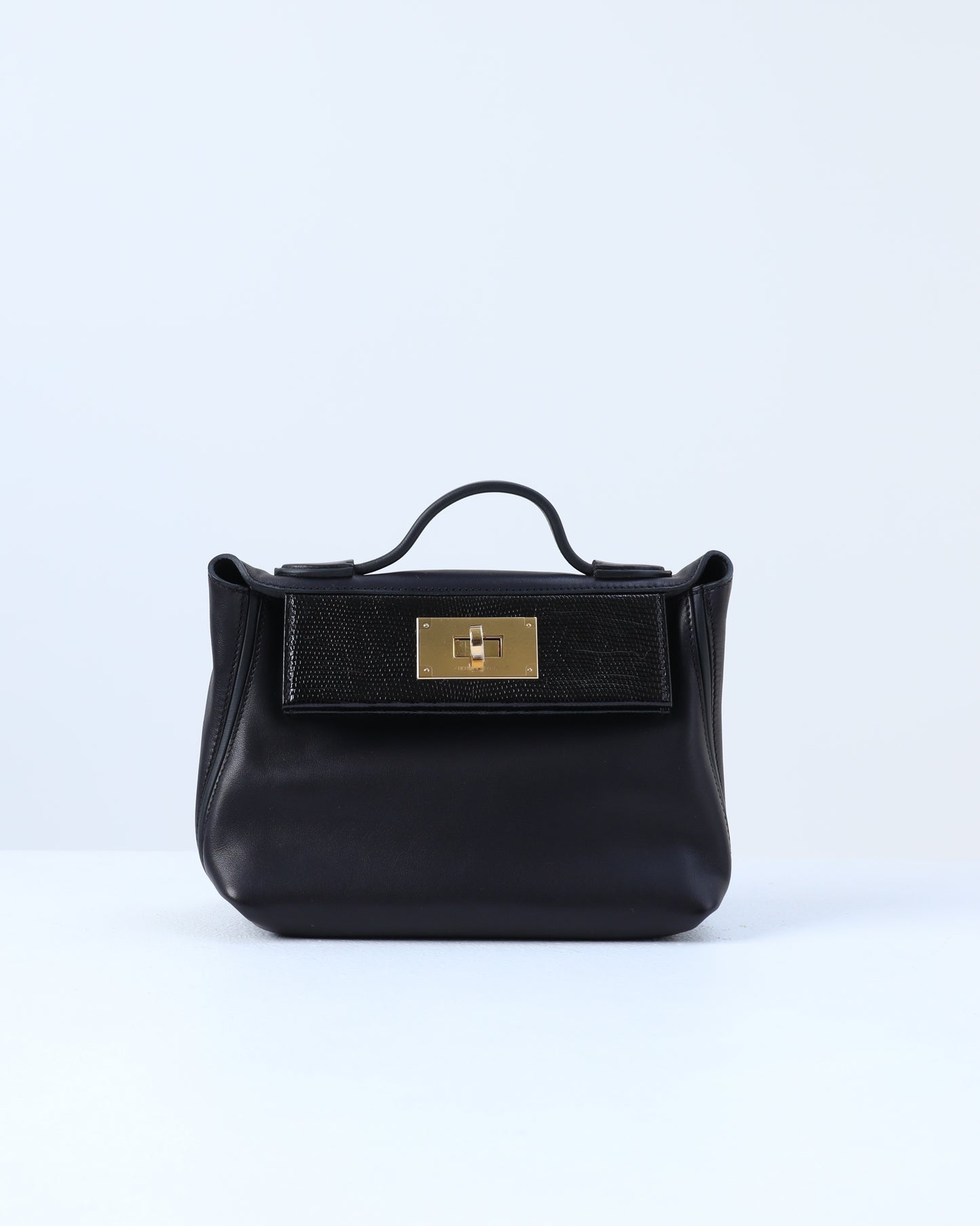 Hermès 24/24 21 Black in Swift Leather with Lizard Touch with Gold Hardware