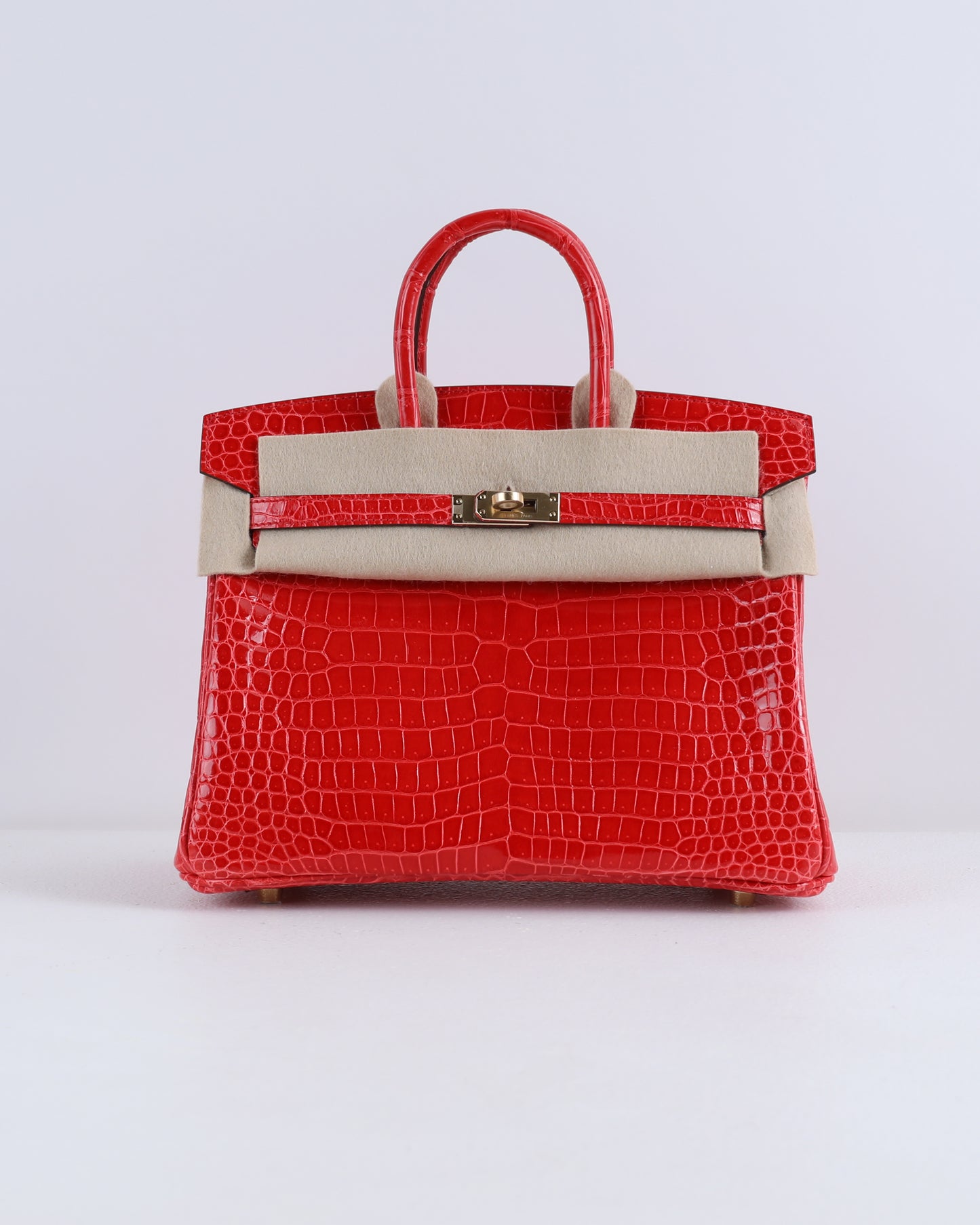 Birkin 25 Rouge De Coeur in Porosus Crocodile Leather with Gold Hardware