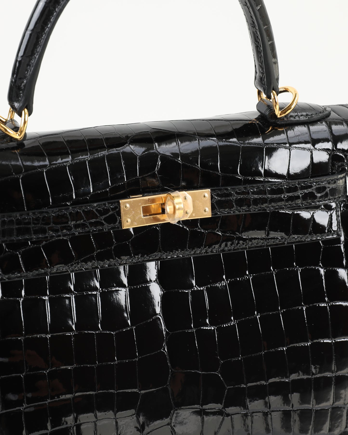 Kelly 25 Black Niloticus Crocodile with Gold Hardware