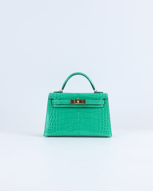 Kelly 20 Vert Jade Sellier Alligator with Gold Hardware