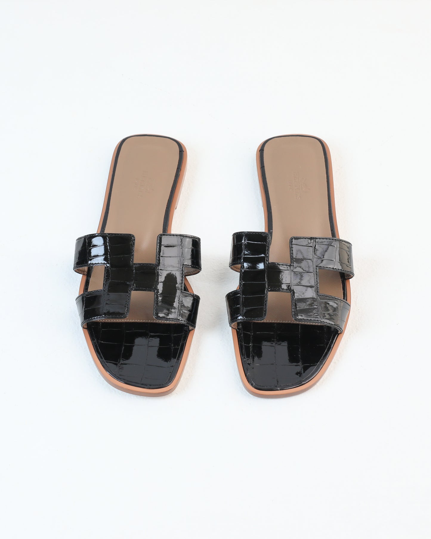 Oran Sandal in Black Crocodile Leather