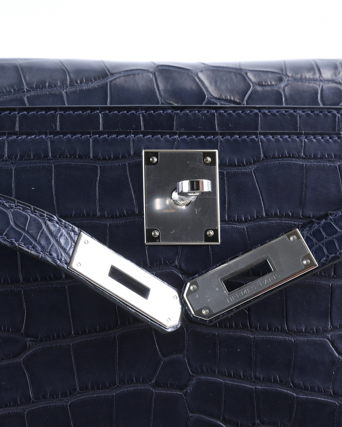 Kelly Depeches 25 Blue Indigo Matte Alligator with Palladium Hardware