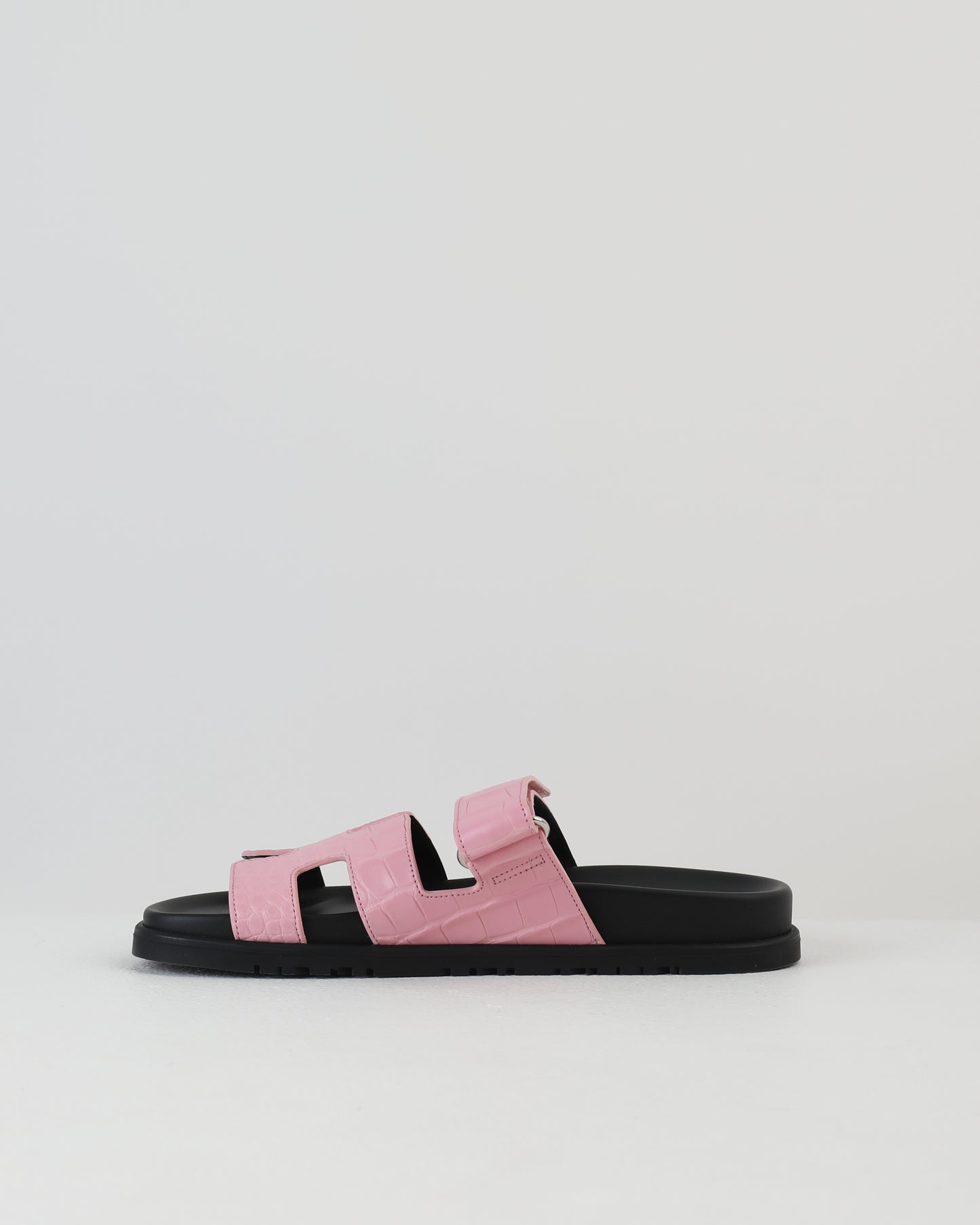 Chypre Sandal Bubble Gum Pink Crocodile Leather