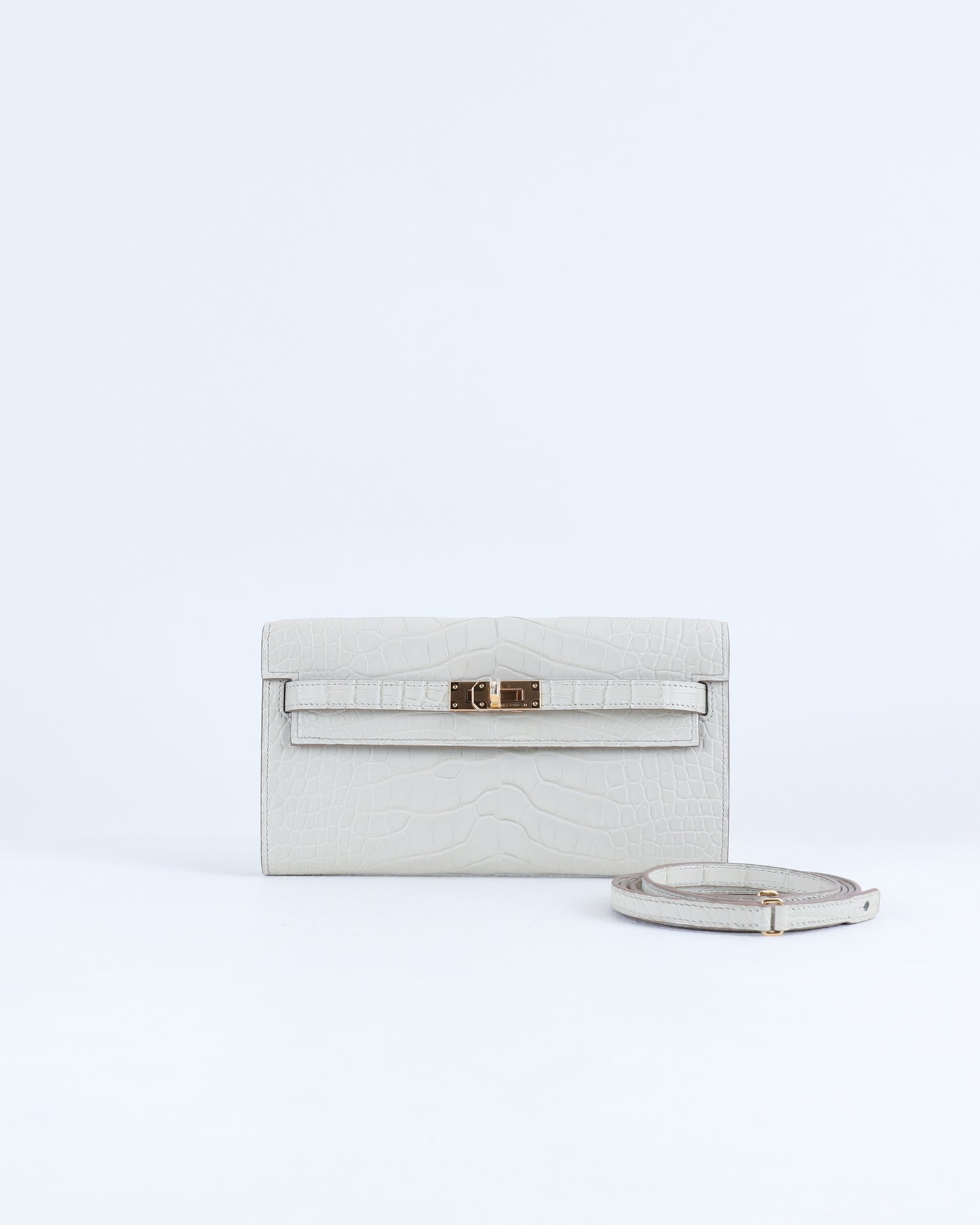 Kelly To Go Beton Matte Alligator with Gold Hardware