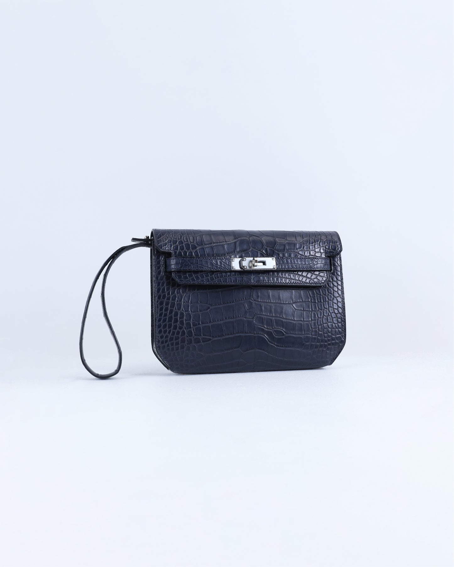 Kelly Depeches 25 Blue Indigo Matte Alligator with Palladium Hardware
