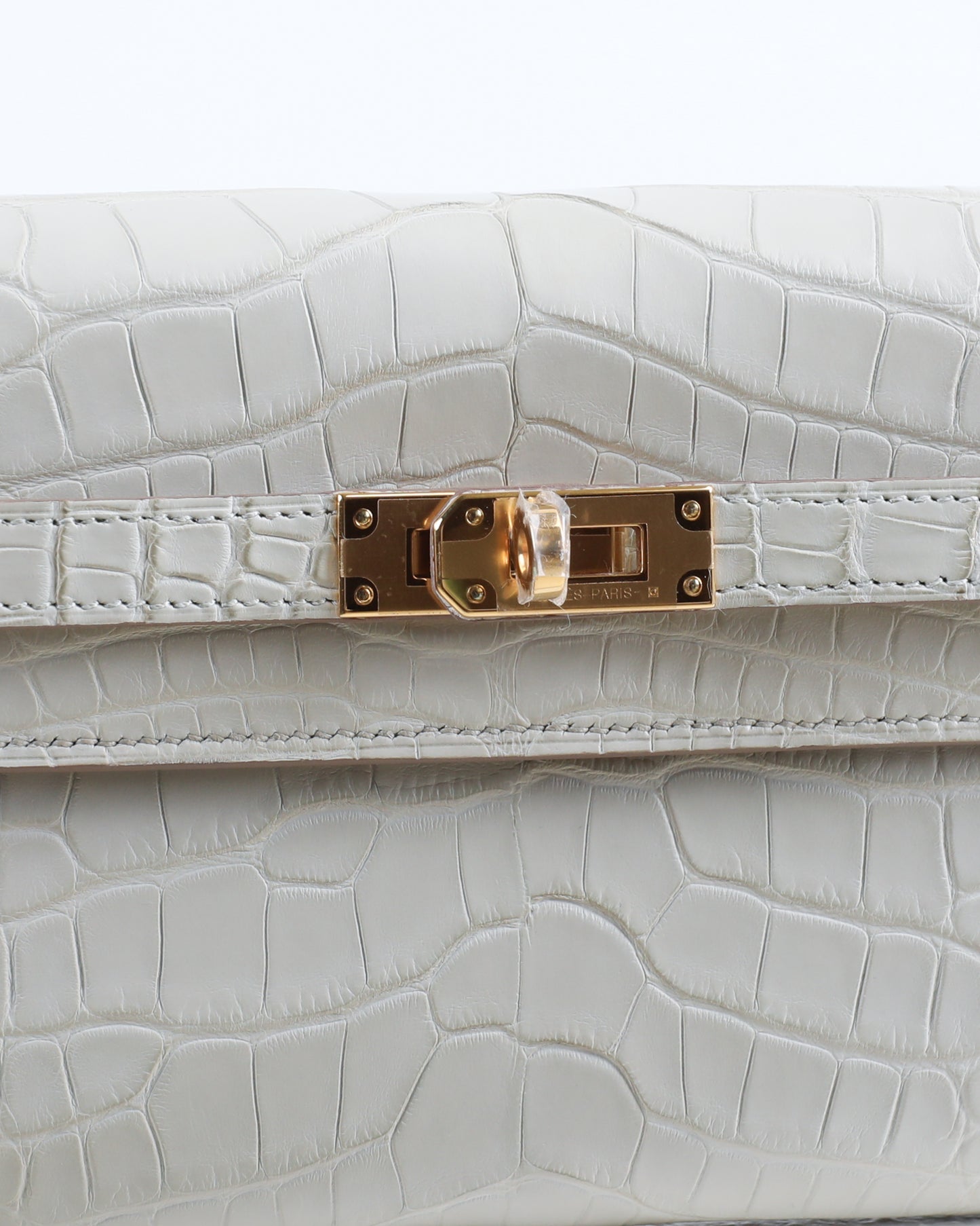 Kelly To Go Beton Matte Alligator with Gold Hardware