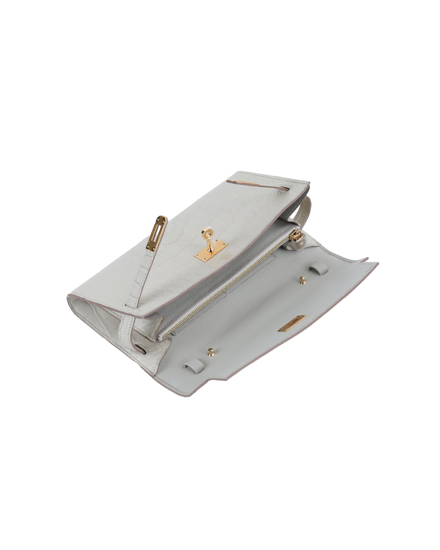 Kelly To Go Beton Matte Alligator with Gold Hardware