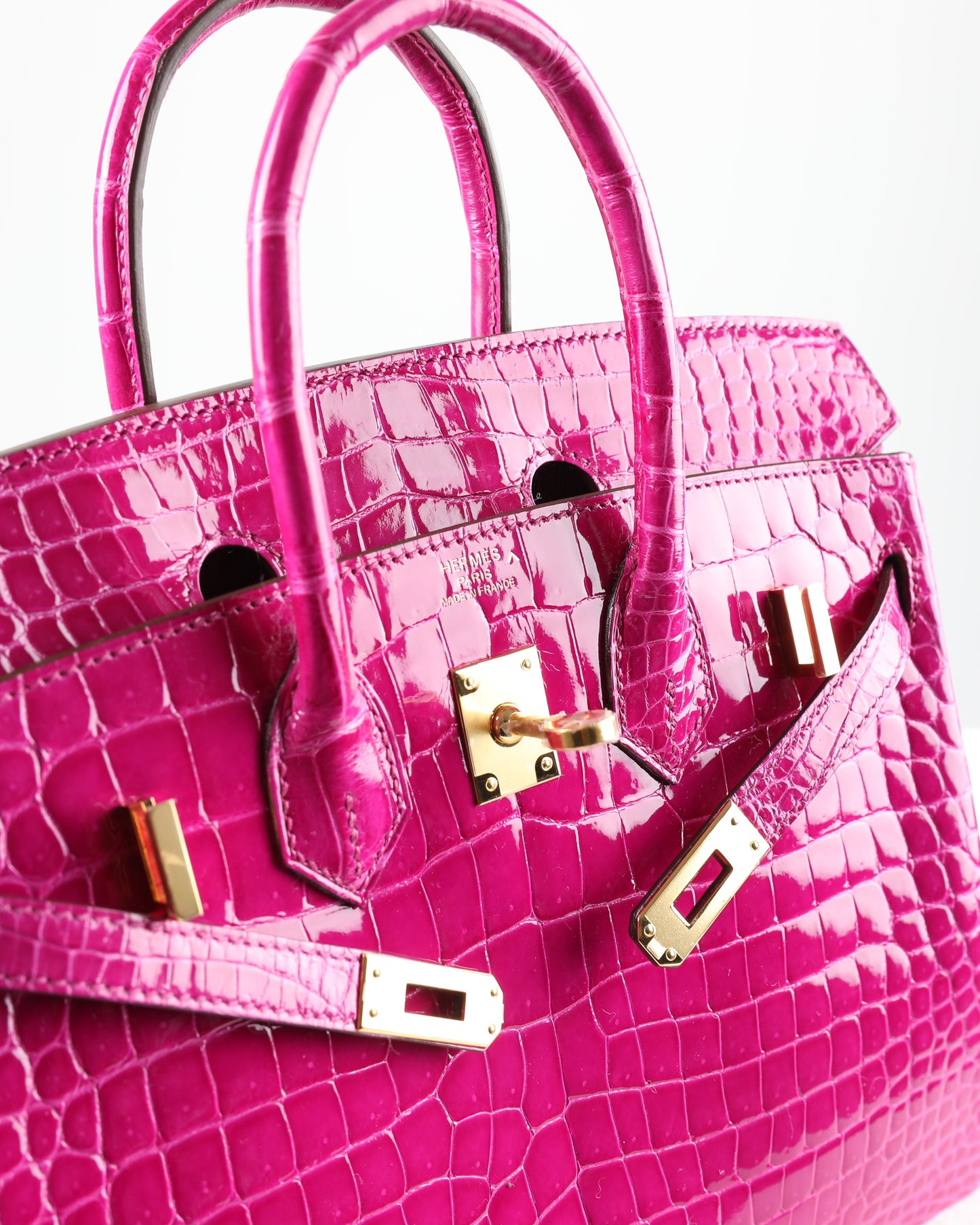 Birkin 25 Rose Scheherazade Porosus Crocodile with Gold Hardware