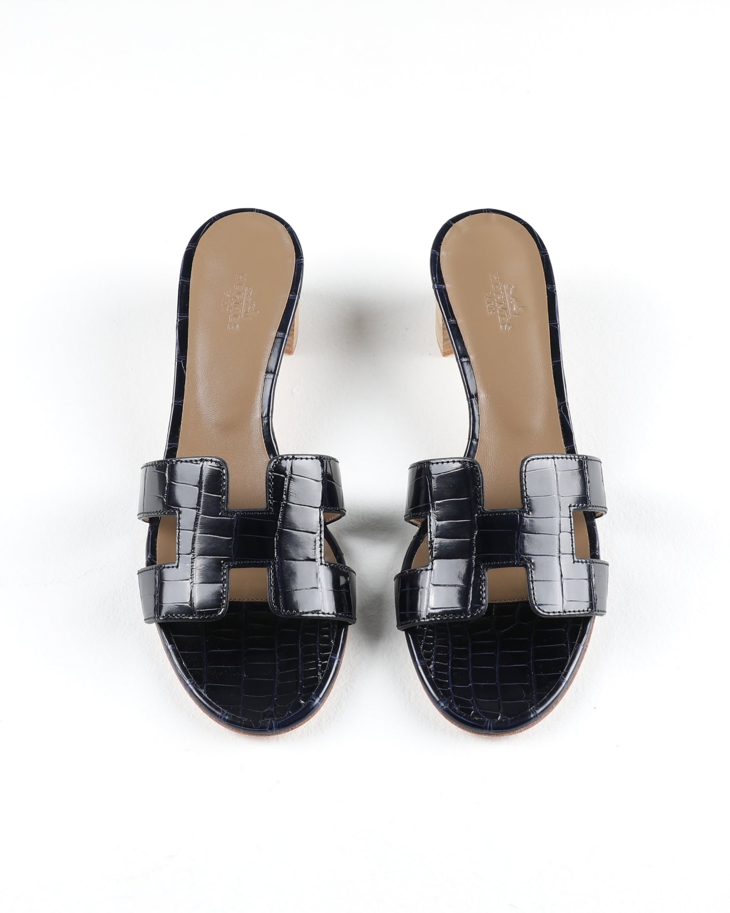 Oasis Sandal Dark Blue Crocodile Leather
