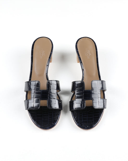 Oasis Sandal Dark Blue Crocodile Leather