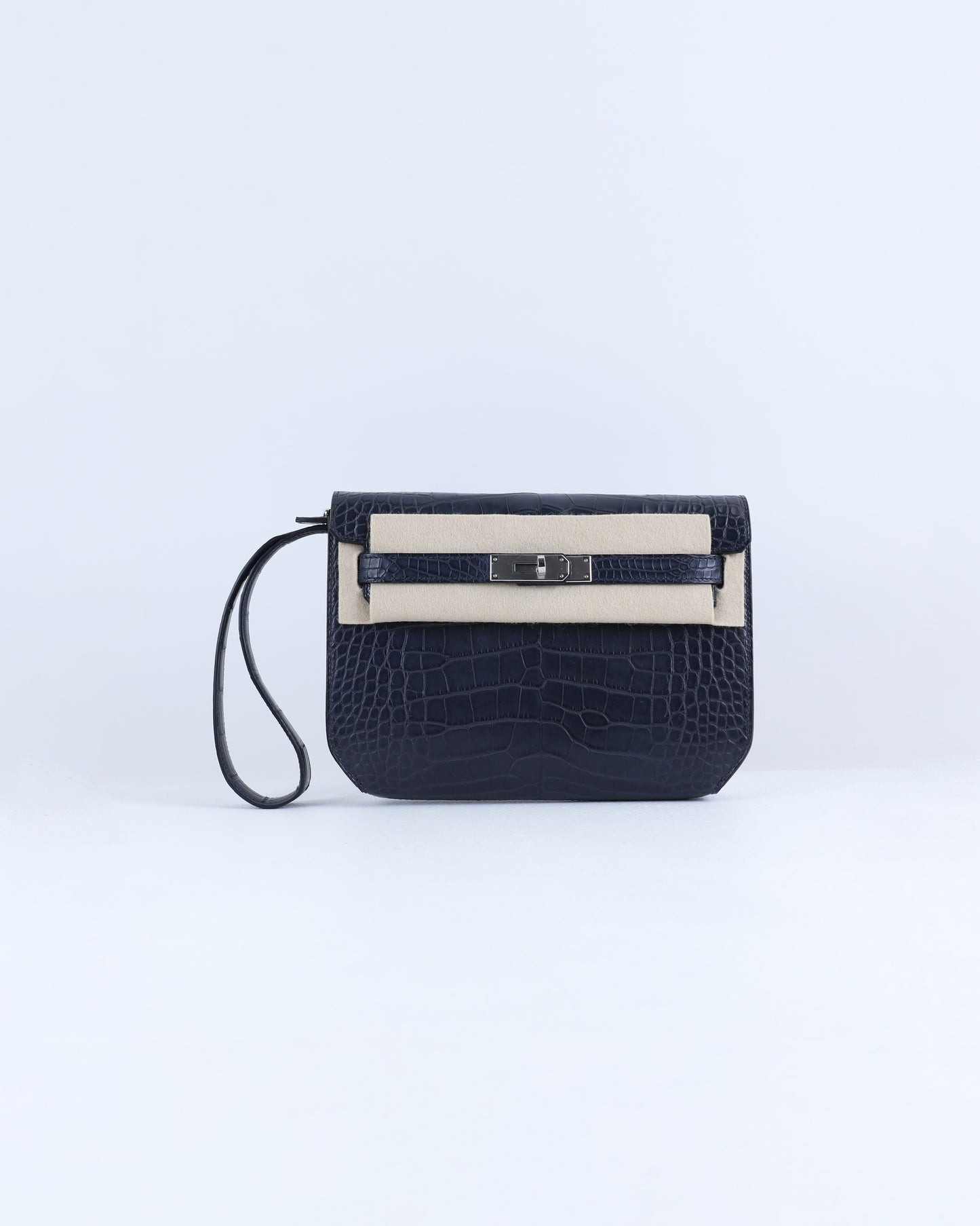 Kelly Depeches 25 Blue Indigo Matte Alligator with Palladium Hardware