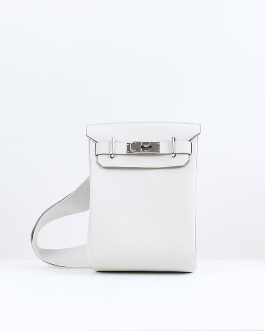 Hac a Dos PM Backpack Gris Perle in Togo Leather with Palladium Hardware
