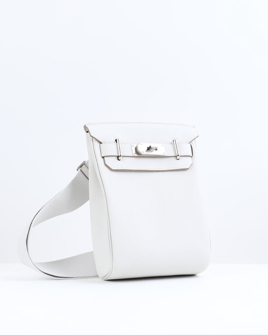 Hac a Dos PM Backpack Gris Perle in Togo Leather with Palladium Hardware
