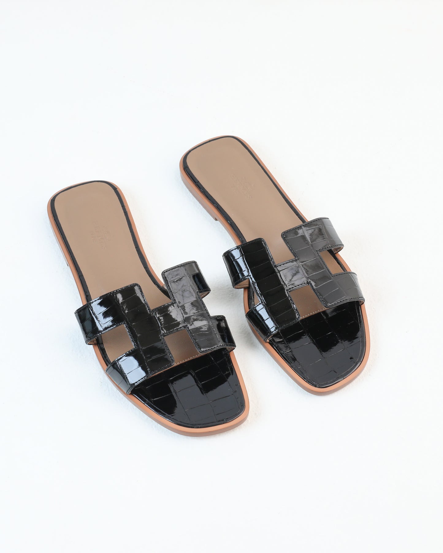 Oran Sandal in Black Crocodile Leather