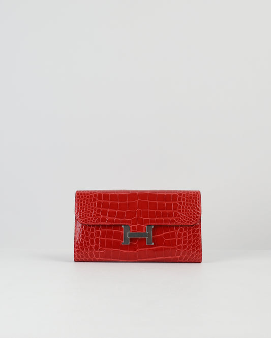 Constance To Go Wallet Rouge De Couer Alligator with Palladium Hardware